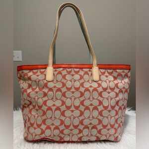 Coach Legacy Weekend Signature Large Zip Tote Shopper Bag #23107 Coral Tan GUC